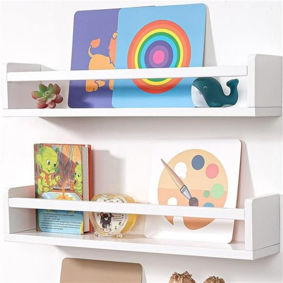 24 Inch White Floating Shelves Set of 3, Wall-Mounted Solid Wood Wall Shelf - Picture 6 of 6